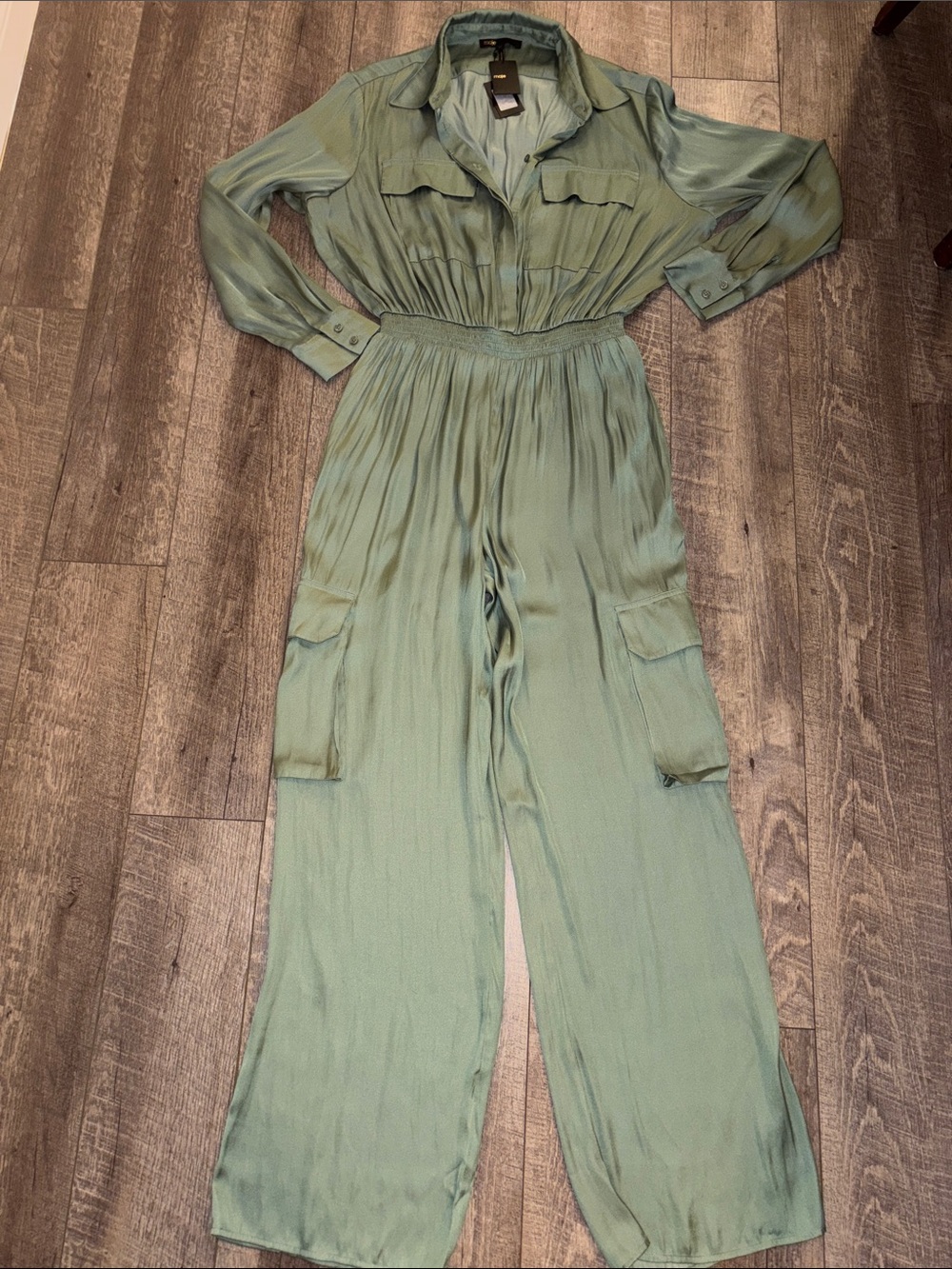 Maje Daicy Green Satin Jumpsuit NWOT - Picture 3 of 6